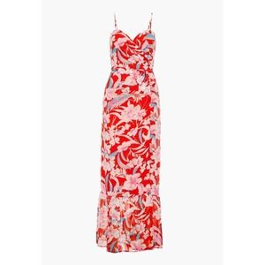 Just Fab Red, Pink, and Teal Floral Wrap Maxi Dress